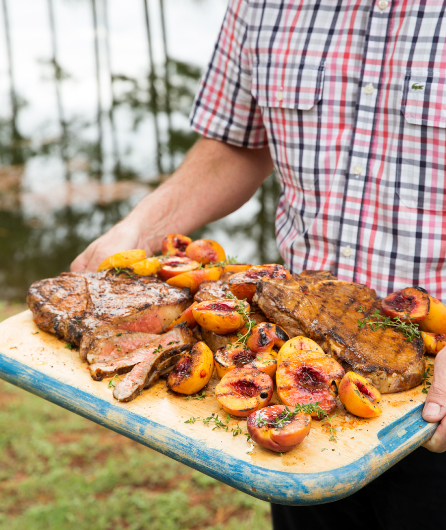 Austin food photographer Das Peach Haus July 4th grilled steak with peaches for Better Homes and Gardens magazine