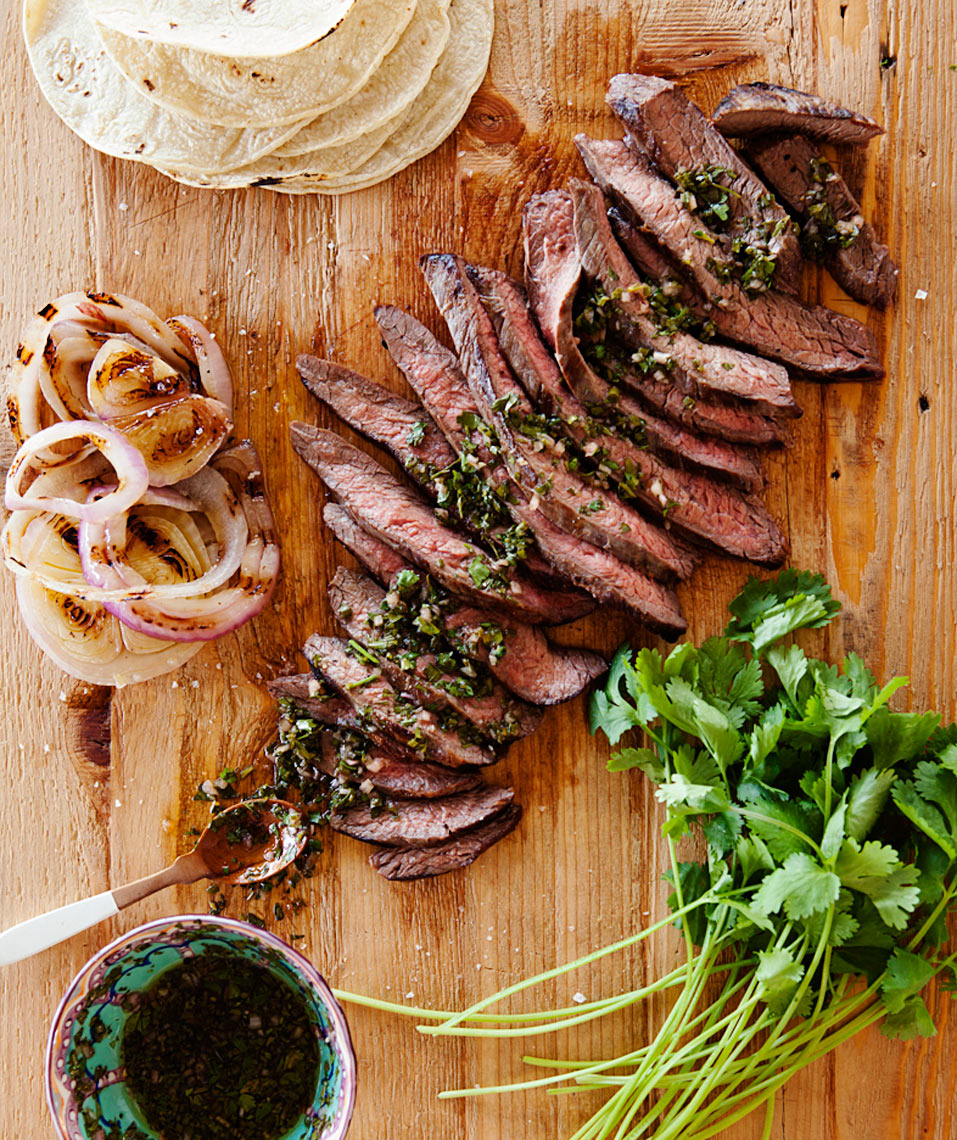 Camille Styles Entertaining book grilled steak and cilantro chimichurri sauce