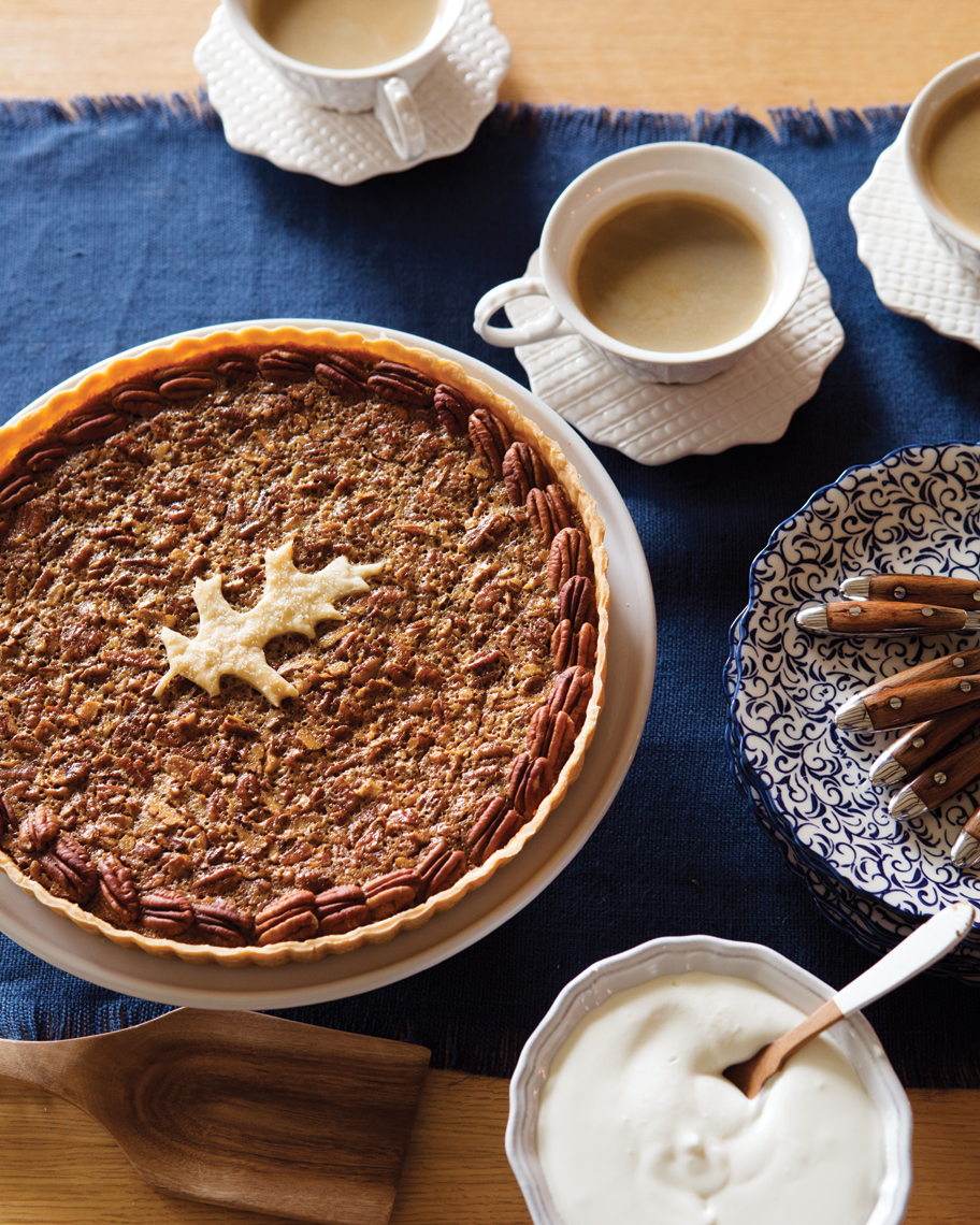 Camille Styles Entertaining book pecan pie with coffee on Anthroplogie plates