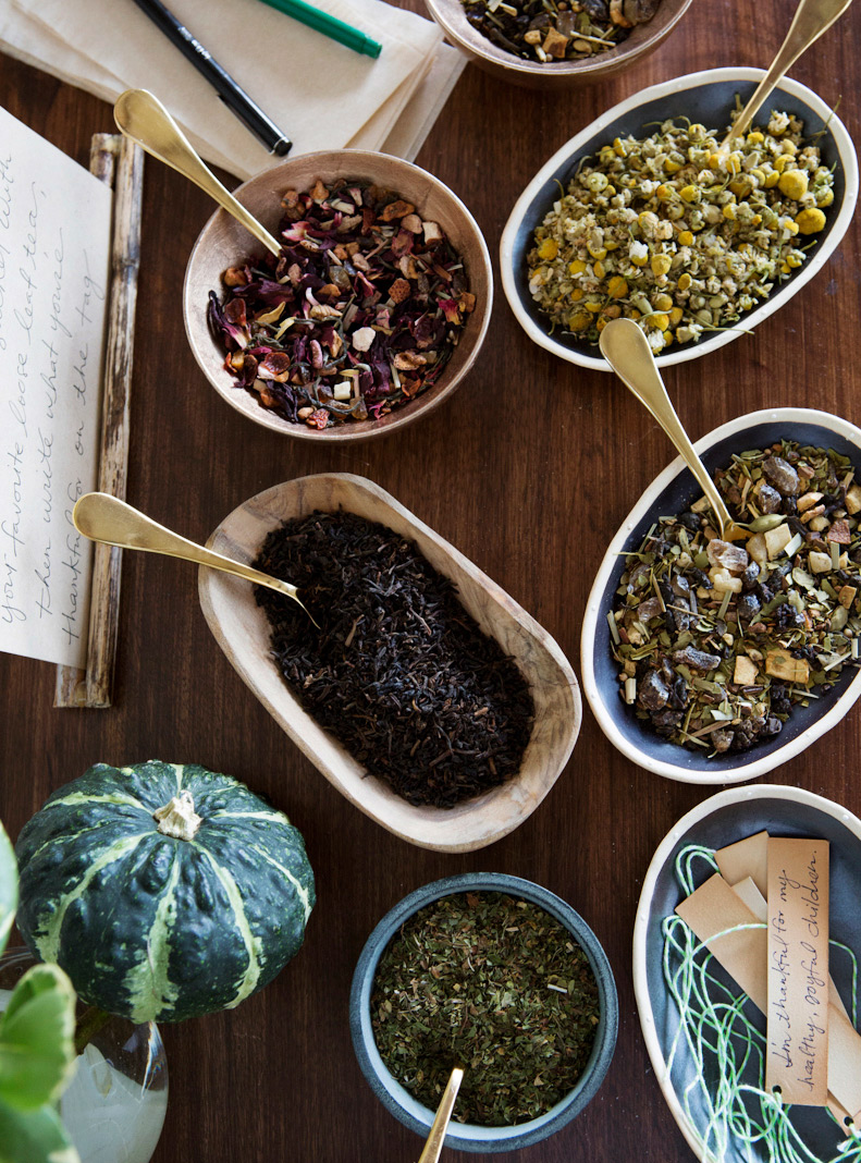 Assortment of tea leaves in dishes for Teavana