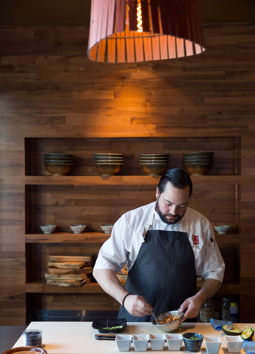 Houston restaurant scene chef making sushi by Buff Strickland photography