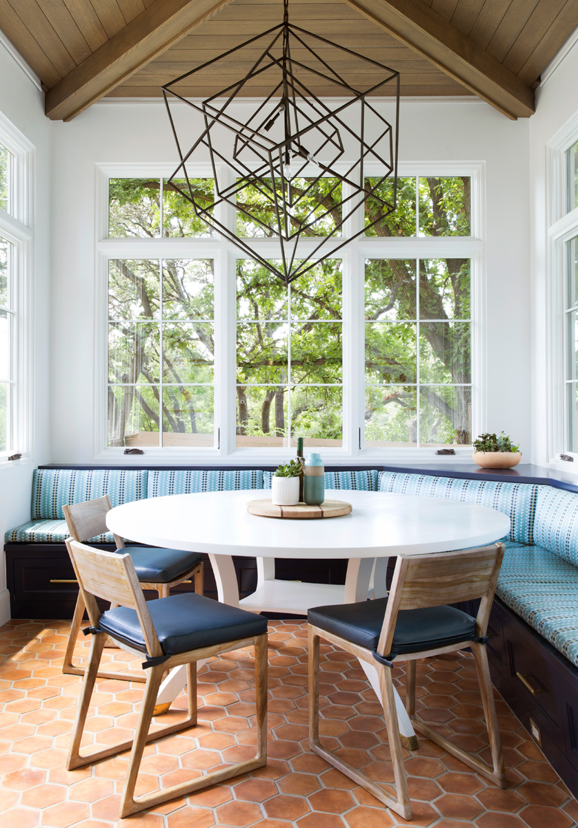 Modern blue breakfast nook in Austin Texas by interior photographer Buff Strickland