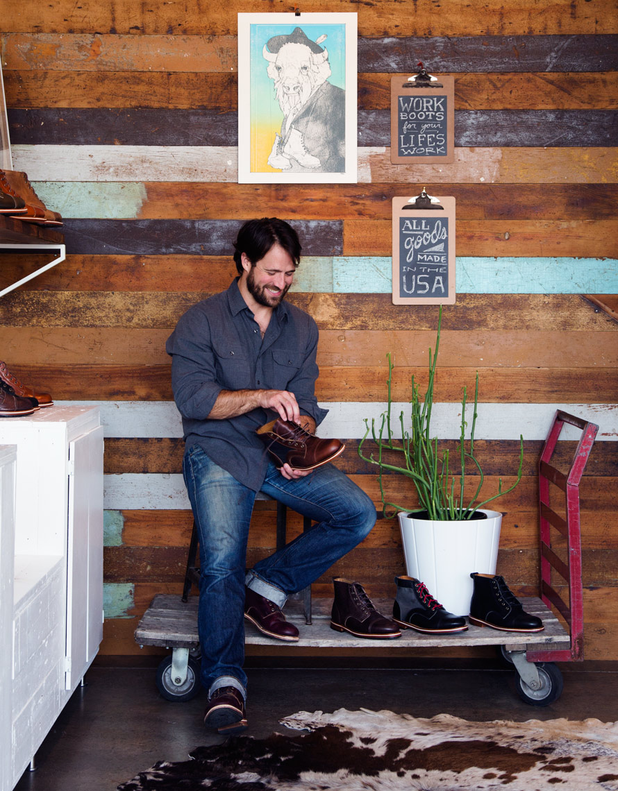 Helm Boots owner Joshua Bingham in his Austin store