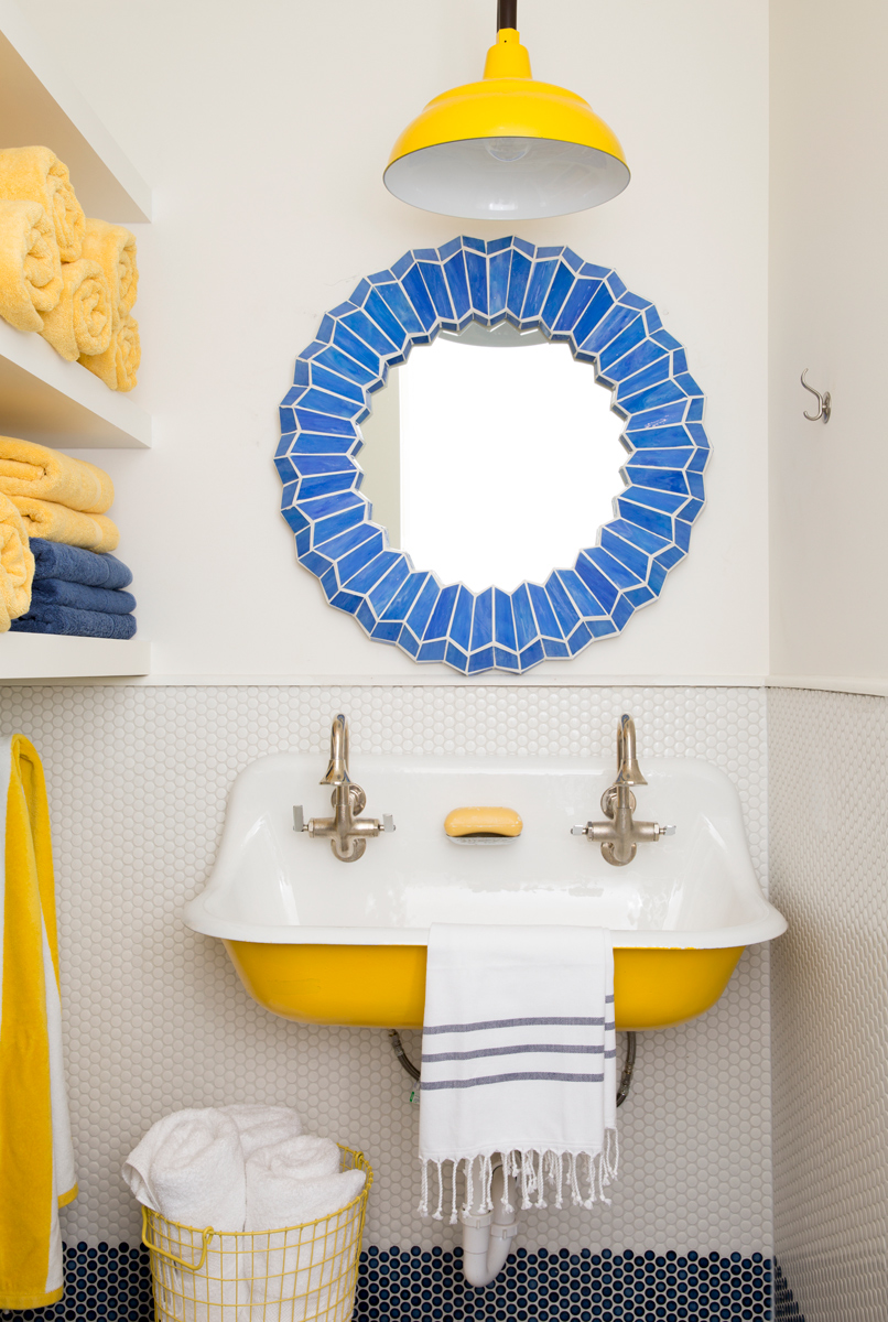 Yellow bathroom decor from interior photographer Buff Strickland