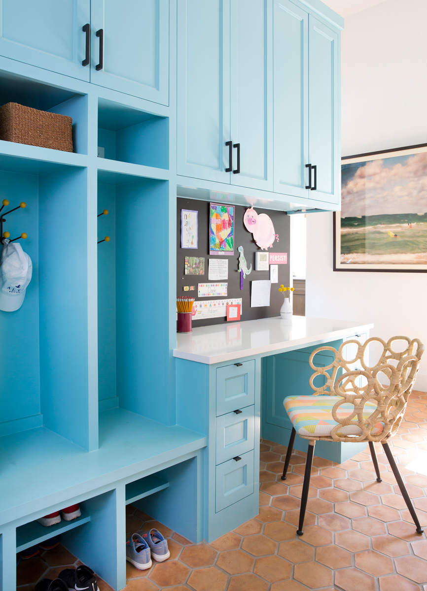 Stylish blue mudroom photographed by interior photographer Buff Strickland